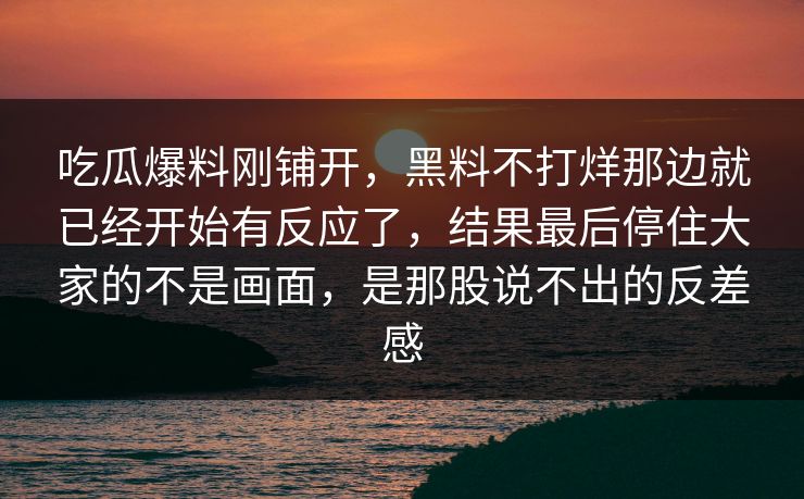 吃瓜爆料刚铺开，黑料不打烊那边就已经开始有反应了，结果最后停住大家的不是画面，是那股说不出的反差感